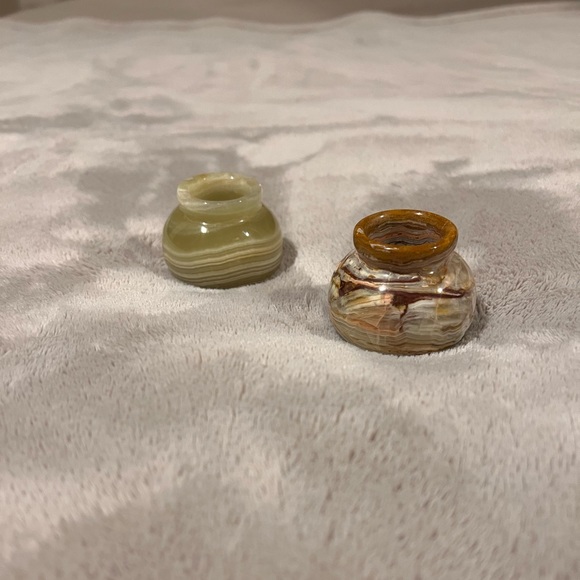 Two Small Natural Stone Round Vases - Picture 2 of 4